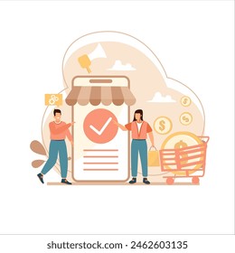 Order confirmation, Online internet shopping sale buy purchase process, online payment, customer service and delivery, mobile shopping, payment.flat Vector illustration