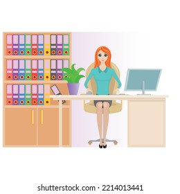 Order and consistency in the office is the key to effective work, development, computer, girl, office work, job, desk, intensive work, lady