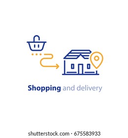 Order delivery to door, shipping to home concept, vector line icon