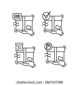 Order delivery icons set. Concept of safe express contactless tracked timely courier delivery . Editable stroke linear vector illustration for web, online retail, ui and logistic service 