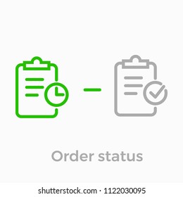 Order Delivery And Logistics Line Icon For Online Shop Web Design. Vector Symbol Of Order Received Status Or Invoice Bill With Clock