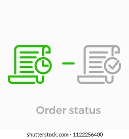 Order Delivery And Logistics Line Icon For Online Shop Web Design. Vector Symbol Of Order Received Status Or Invoice Bill With Clock