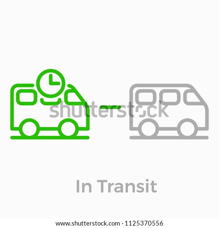 Order delivery and logistics line icon for online shop web design. Vector symbol of order in tansit status with van truck and clock