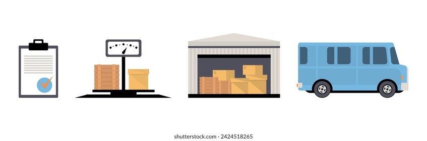 Order Delivery and Logistics with Parcel and Transport Vector Set