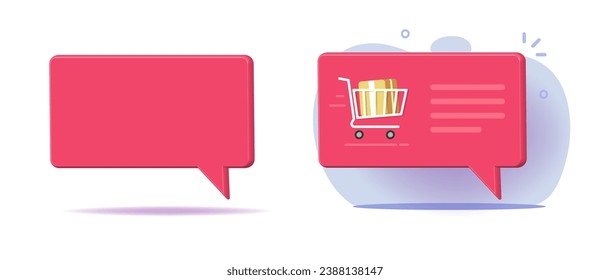 Aviso de notificación de entrega de pedidos Icono 3d gráfico vectorial, alerta roja en blanco información importante plantilla de charla de charla de burbuja, caja recordatorio de peligro de precaución imagen de ilustración de dibujos animados moderna