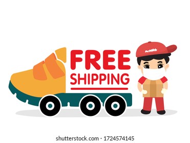 Order delivery online. Shipment tracking system mobile delivery man motorcycle fast shipping urban landscape.