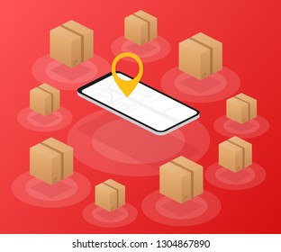 Order delivery. Parcel tracking website on smartphone screen. Online package tracking. Modern concept. Vector stock illustration.