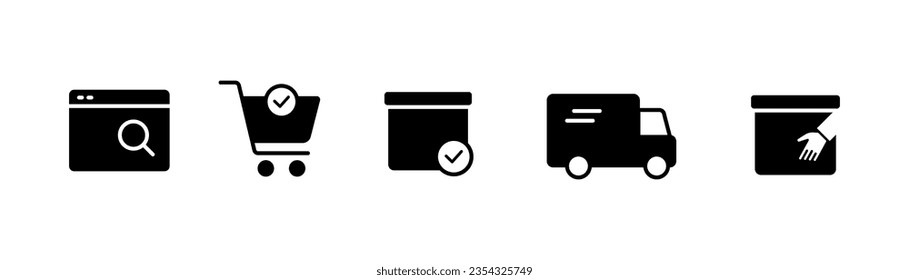 Order delivery status icon in glyph. Shipping status in glyph. Delivery status icons set. Order track in black. Shipment parcel. Stock vector illustration