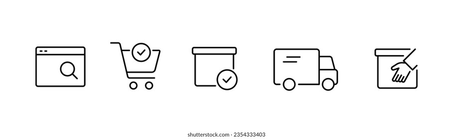 Order delivery status icon in line. Shipping status in line. Delivery status icons set. Order track in outline. Shipment parcel. Stock vector illustration