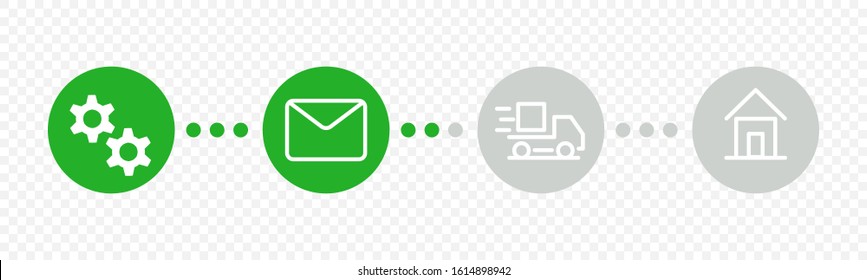 Order delivery status, post parcel package tracking vector icons. Order parcel processing bar, ship, in transit and delivery signs for express courier delivery app and web flat simple icons