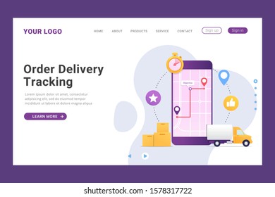 Order delivery tracking landing page template design concept vector illustration