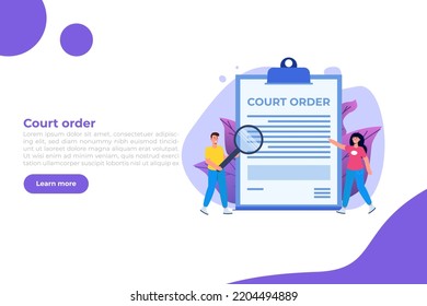Сourt order document, Law and justice concept. Legislation,  Legal advice online. Vector illustration.