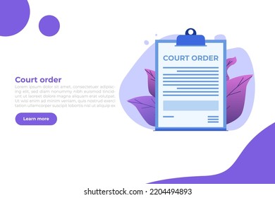 Сourt order document, Law and justice concept. Legislation,  Legal advice online. Vector illustration.