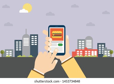 Order fast food online. vector illustration