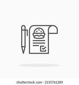 Order food checklist receipt line icon. Editable stroke and pixel perfect. Can be used for digital product, presentation, print design and more.