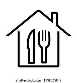 Order Food Delivery Icon. Eat at Home. Vector Line Icon. Editable Stroke