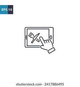 Order food on tablet outline icon Vector illustration