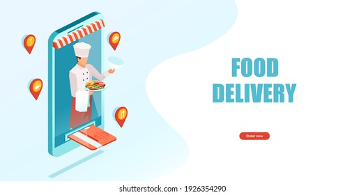 Order food online banner concept. Mobile app template