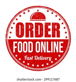 Order food online grunge rubber stamp on white background, vector illustration