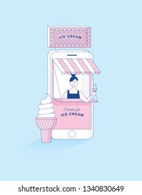 order food online/ ice cream online shopping vector/illustration