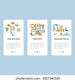 Order food online, Online menu, Restaurants near me. Vector template for website, mobile website, landing page, ui.