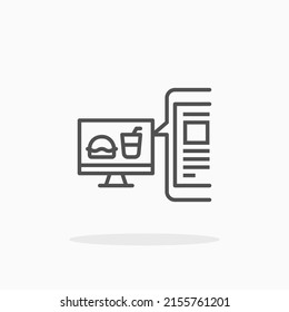 Order food online with monitor and smartphone mobile line icon. Editable stroke and pixel perfect. Can be used for digital product, presentation, print design and more.