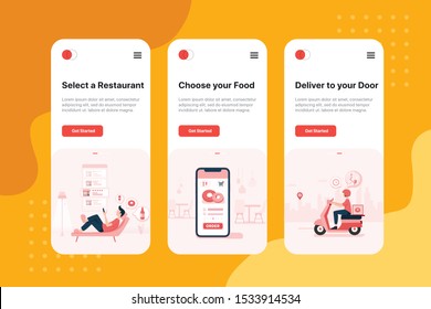 Order food online on boarding for mobile app templates, concept vector illustration flat design. Fast delivery, online ordering , restaurant concept.