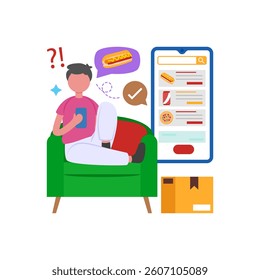 Order Food from Online Platforms Flat Vector Illustration