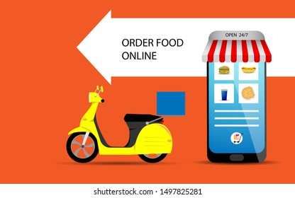 Order food online with smartphone concept in flat style design vector illustration