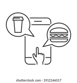 Order food online via mobile phone linear icon