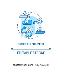 Order fulfillment concept icon. Warehouse audit elements. Process and delivering orders to buyers. Delievery idea thin line illustration. Vector isolated outline RGB color drawing. Editable stroke