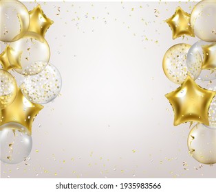 order With Golden Balloons And Confetti Card With Gradient Mesh, Vector Illustration