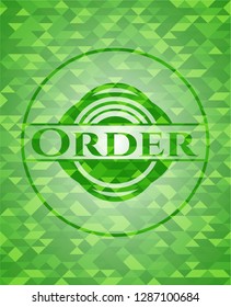 Order green emblem with mosaic background
