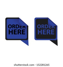 Order Here dark blue sticker and label vector set.