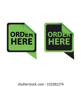 Order Here green sticker and label vector set.