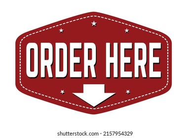 Order here label or sticker on white background, vector illustration