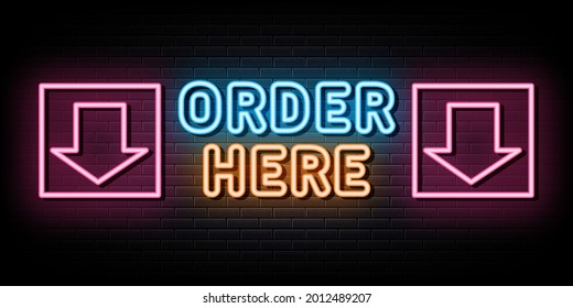 Order here neon sign. neon symbol