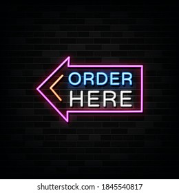 Order here neon sign, neon template