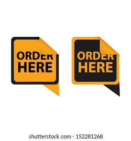 Order Here orange sticker and label vector set.