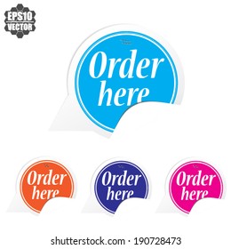 Order Here over colorful circle sticker and label - vector illustration 