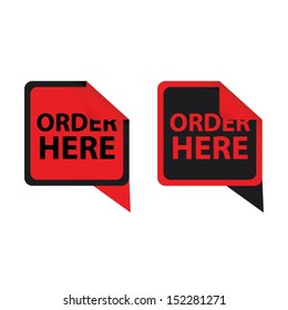 Order Here red sticker and label vector set.