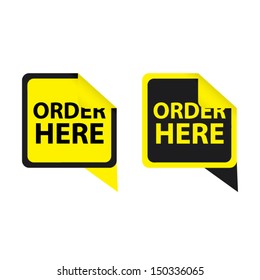 Order here yellow sign set. Vector