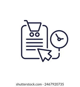 order history line icon, shopping cart and clock