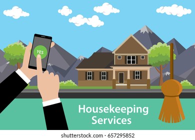 order housekeeping services apps with smartphone on hand