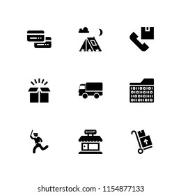 order icon. 9 order set with shipping and delivery, box, delivery packages on a trolley and files and folders vector icons for web and mobile app