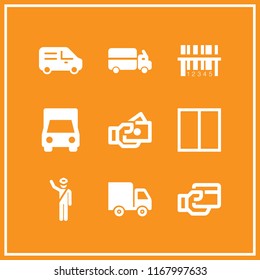 order icon. 9 order vector set. barcode, van, delivery truck and columns icons for web and design about order theme