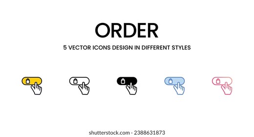 Order Icon Design in Five style with Editable Stroke. Line, Solid, Flat Line, Duo Tone Color, and Color Gradient Line. Suitable for Web Page, Mobile App, UI, UX and GUI design.