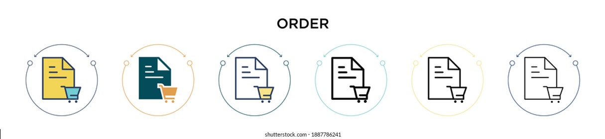 Icono de pedido en el estilo relleno, delgado, contorno y trazo. Ilustración vectorial de dos diseños de iconos vectoriales de orden en color y negro se pueden utilizar para móviles, ui, web