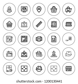 Order icon set. collection of 25 outline order icons with delivery, forms, grocery, finger, invoice, move, nachos, piece, order, point, room service icons. editable icons.