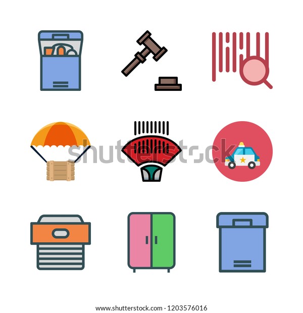order icon set. vector set about wardrobe,
delivery, auction and box icons
set.
